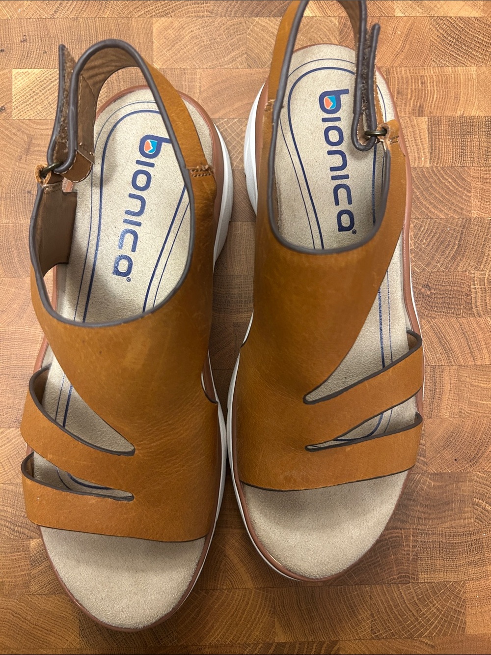 Bionica Tan Leather Wedge Sandals